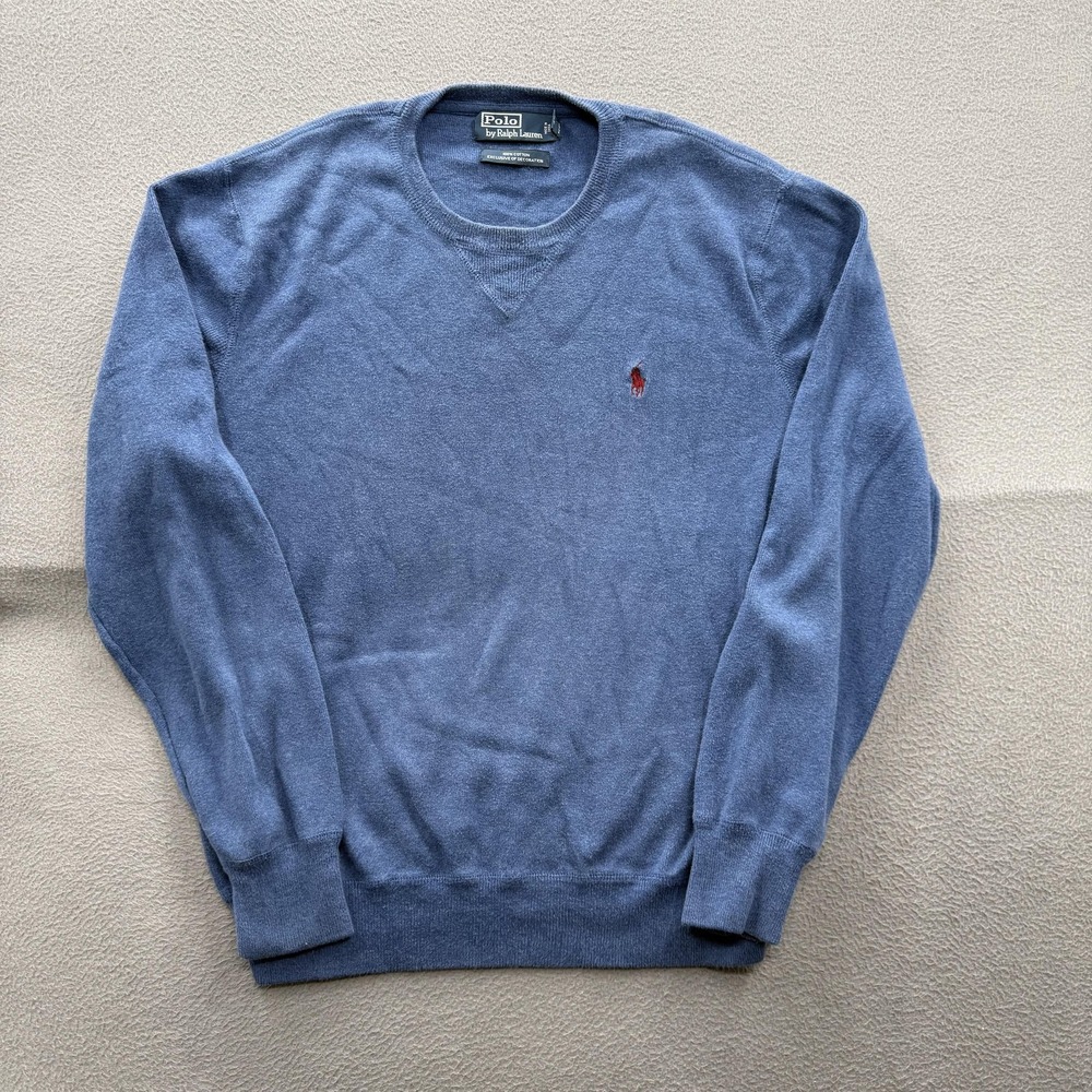 Polo By Ralph Lauren Sweater Mens Large Blue Crewneck Cotton Pullover Pony Logo
